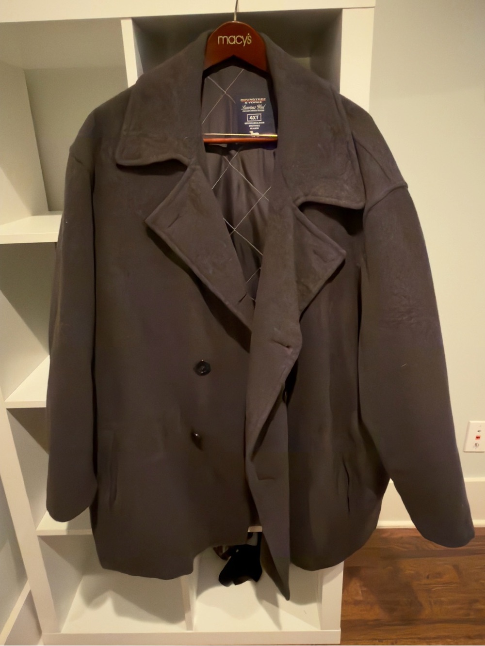 Roundtree & Yorke Men's Double-Breasted Charcoal Pea Coat
